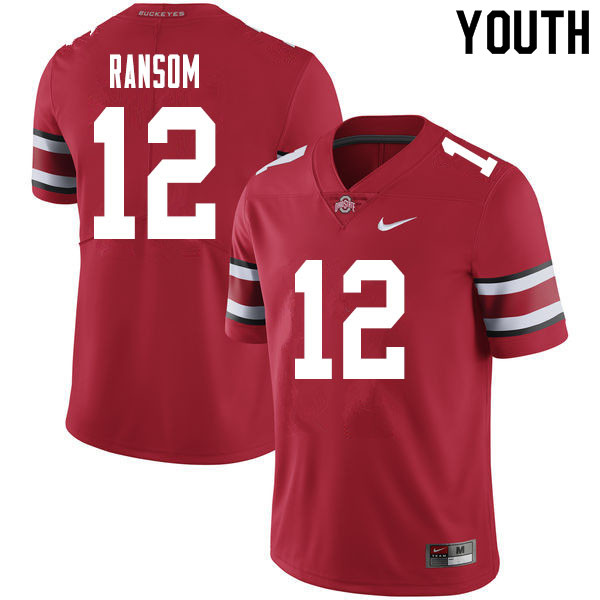 Ohio State Buckeyes Lathan Ransom Youth #12 Red Authentic Stitched College Football Jersey